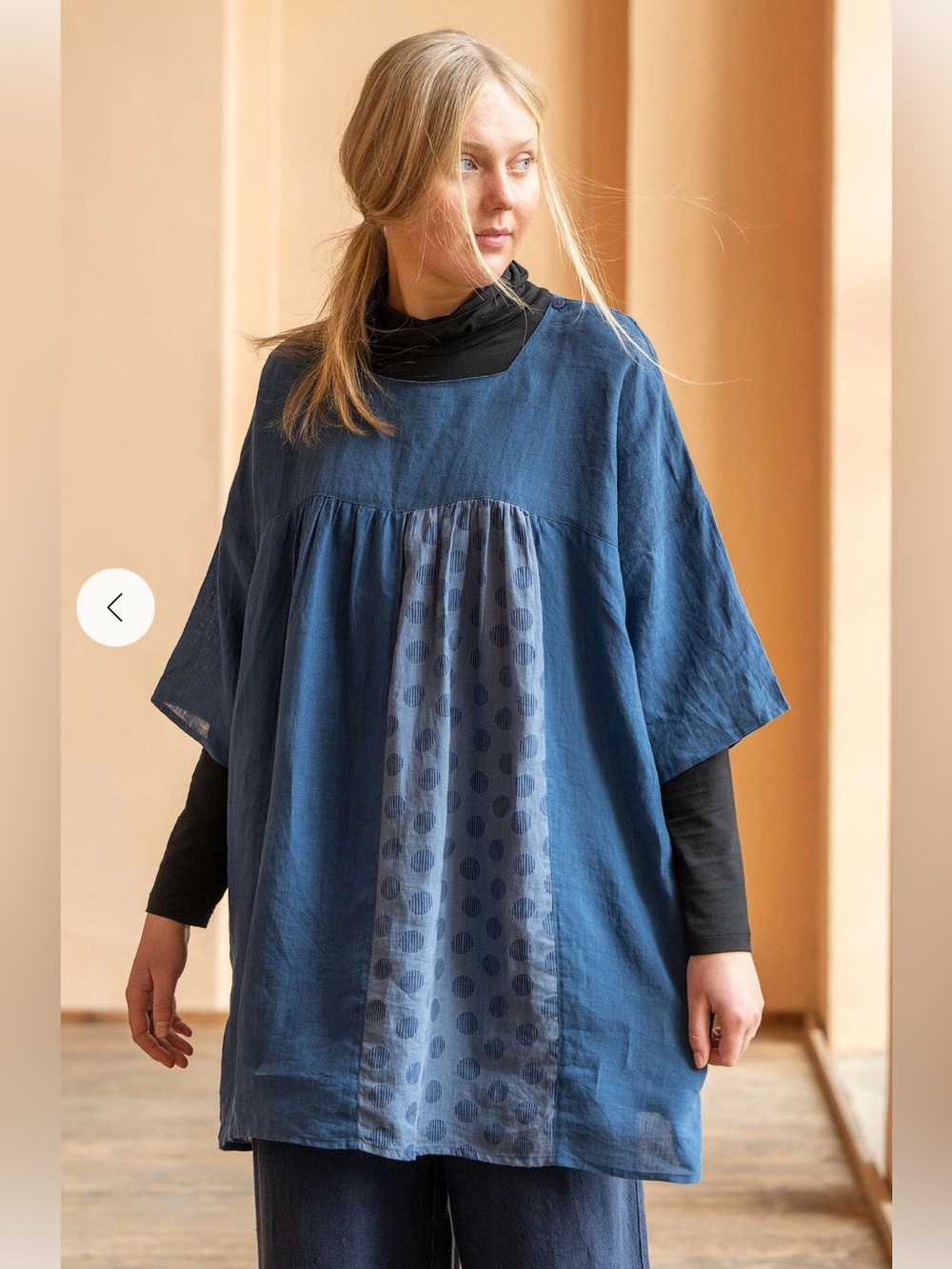 Gudrun Sjoden Sonata Pure Linen Tunic Indigo Blue Women Size Medium Lagenlook